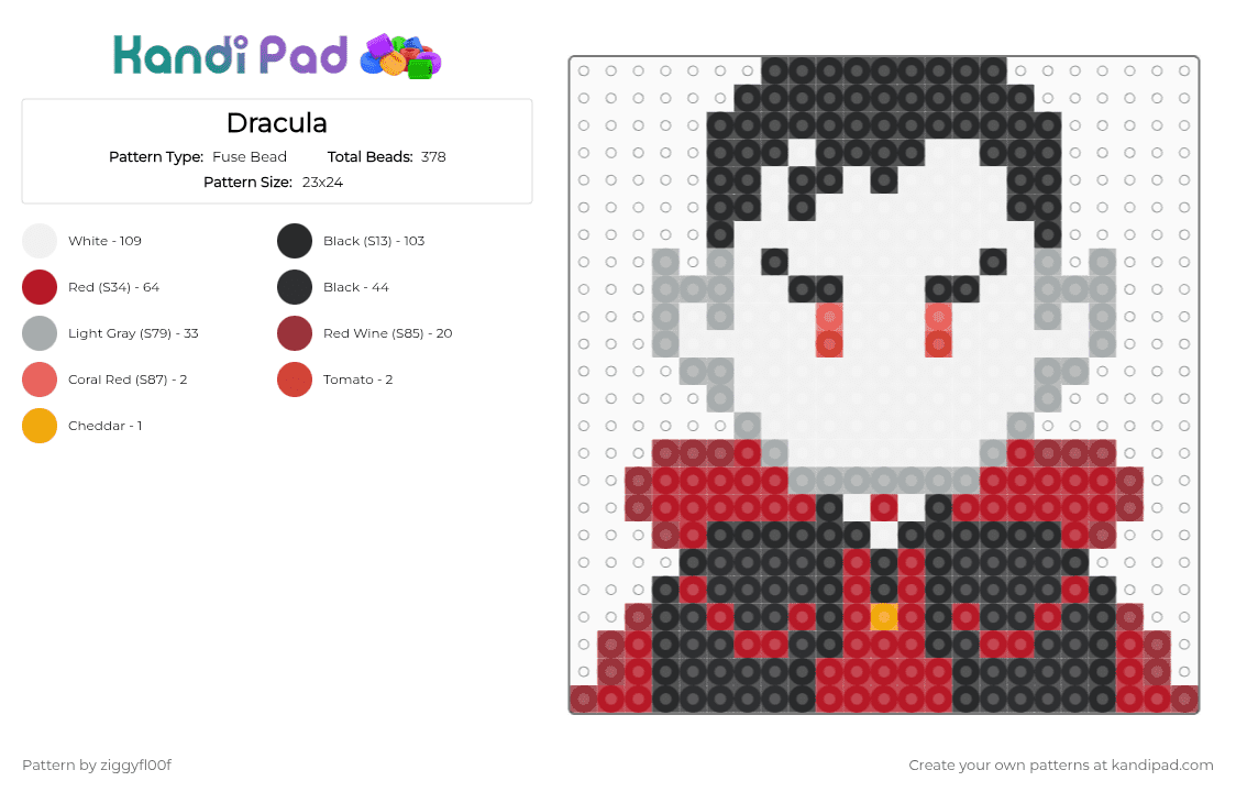 Dracula - Fuse Bead Pattern by ziggyfl00f on Kandi Pad - red,classic monsters,universal monsters,dark universe,dracula,halloween,spooky,vampire,epic universe