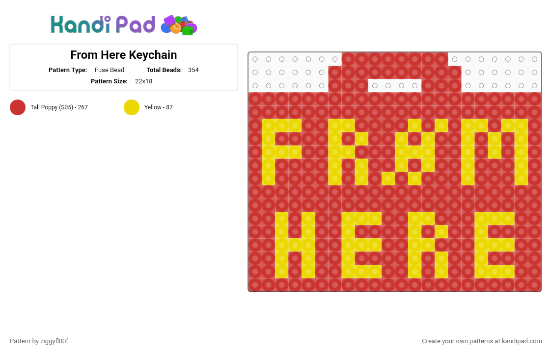 From Here Keychain - Fuse Bead Pattern by ziggyfl00f on Kandi Pad - red,twenty one pilots,music,concert,skeleton clique,twenty one pilots clique,yellow