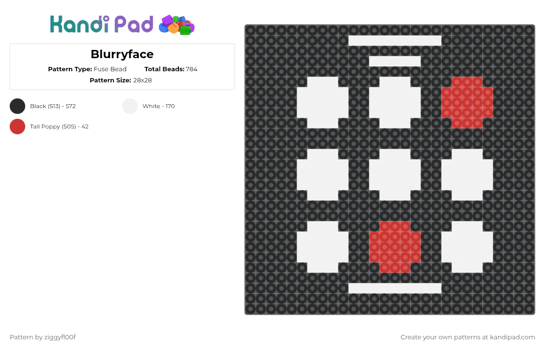 Blurryface - Fuse Bead Pattern by ziggyfl00f on Kandi Pad - black,white,twenty one pilots,blurryface,album,music,fuse beads,red