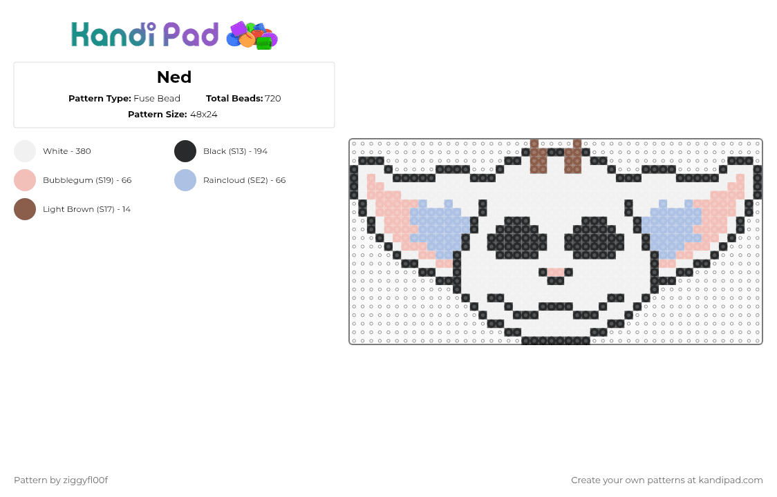 Ned (Large) - Fuse Bead Pattern by ziggyfl00f on Kandi Pad - white,beige,light blue,twenty one pilots,ned,music,skeleton clique,album,mythical creature,twenty one pilots ned