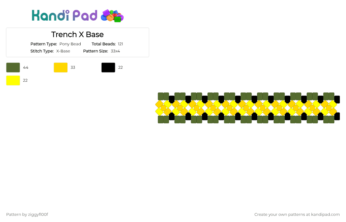 Trench X Base - Pony Bead Pattern by ziggyfl00f on Kandi Pad - gold,yellow,twenty one pilots,trench,bandito,torchbearer,album,music,x base