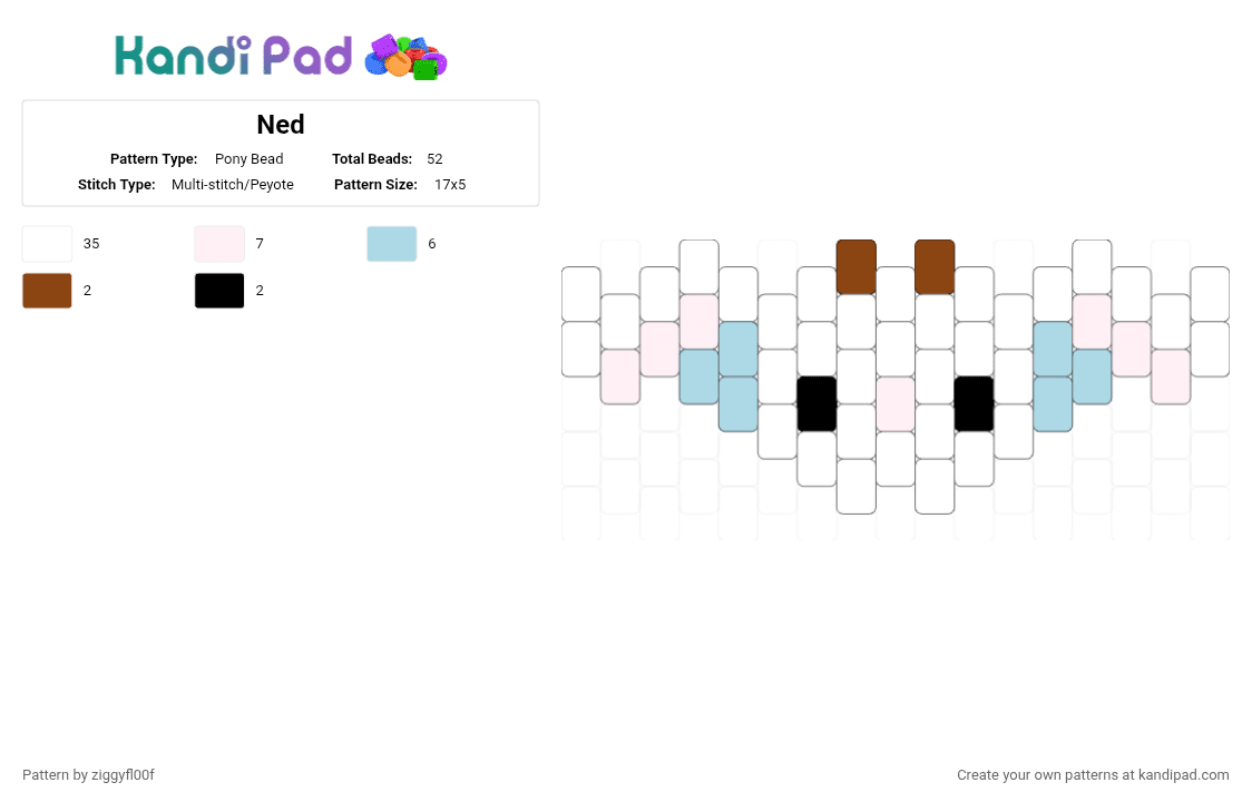 Ned - Pony Bead Pattern by ziggyfl00f on Kandi Pad - white,light blue,twenty one pilots,twenty one pilots ned,ned,music,skeleton clique,twenty one pilots clique,mythical creature