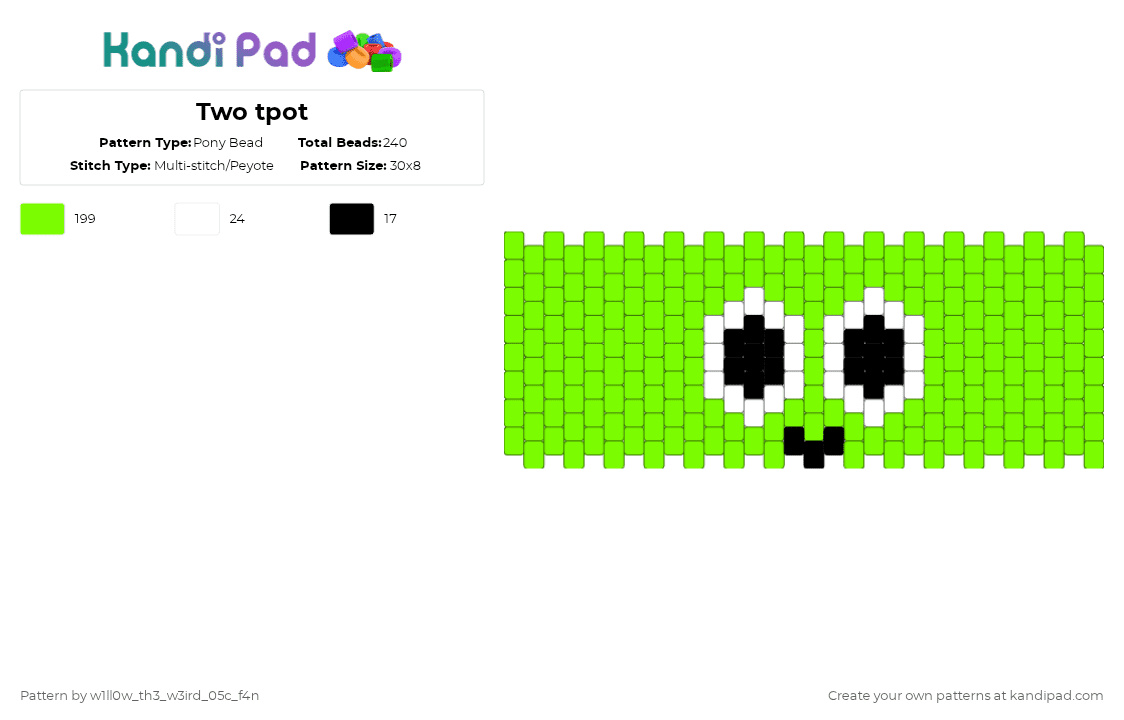 Two tpot - Pony Bead Pattern by w1ll0w_th3_w3ird_05c_f4n on Kandi Pad - green