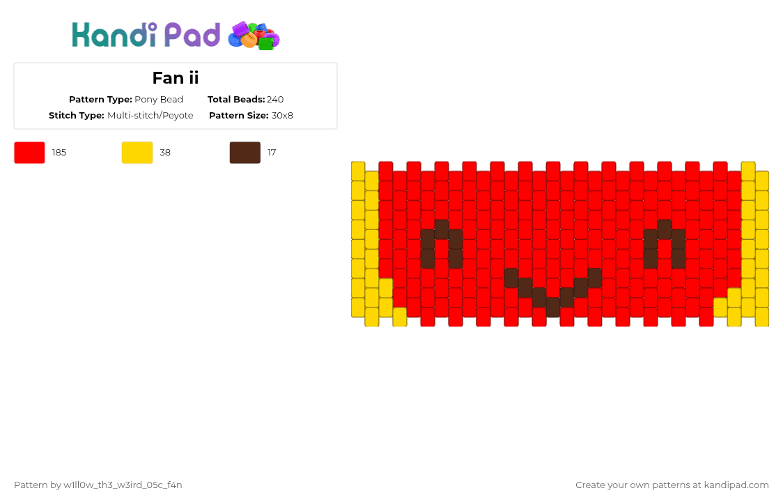 Fan ii - Pony Bead Pattern by w1ll0w_th3_w3ird_05c_f4n on Kandi Pad - red,black,ii,yellow,easy