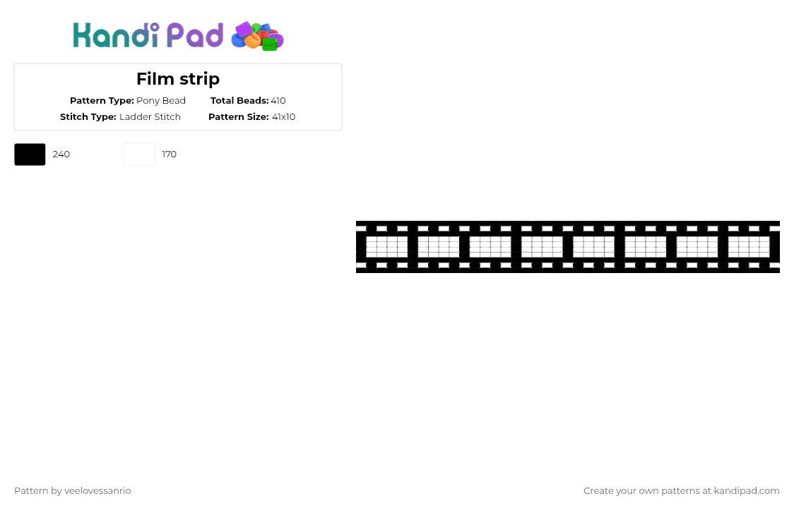 Film strip - Pony Bead Pattern by veelovessanrio on Kandi Pad - film,movie,cuff,strip,film strip,black,white