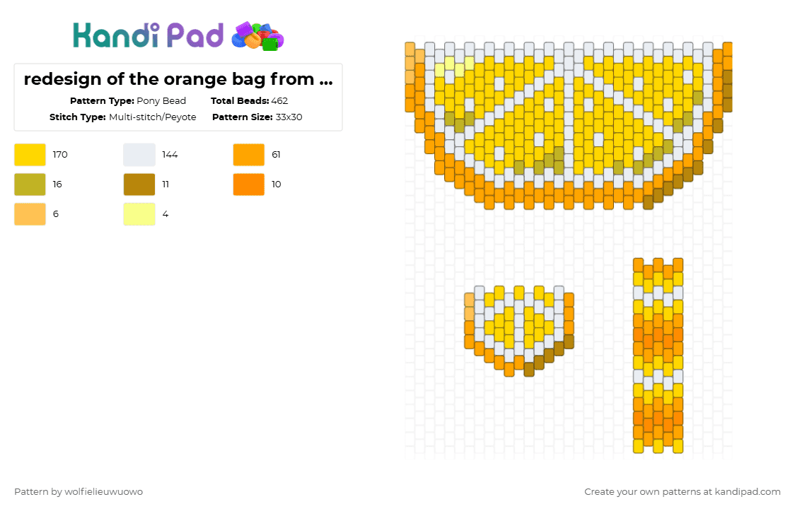 redesign of the orange bag from @smporter90 - Pony Bead Pattern by wolfielieuwuowo on Kandi Pad - yellow,orange