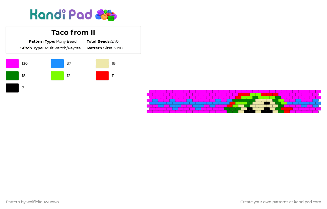 Taco from II - Pony Bead Pattern by wolfielieuwuowo on Kandi Pad - pink