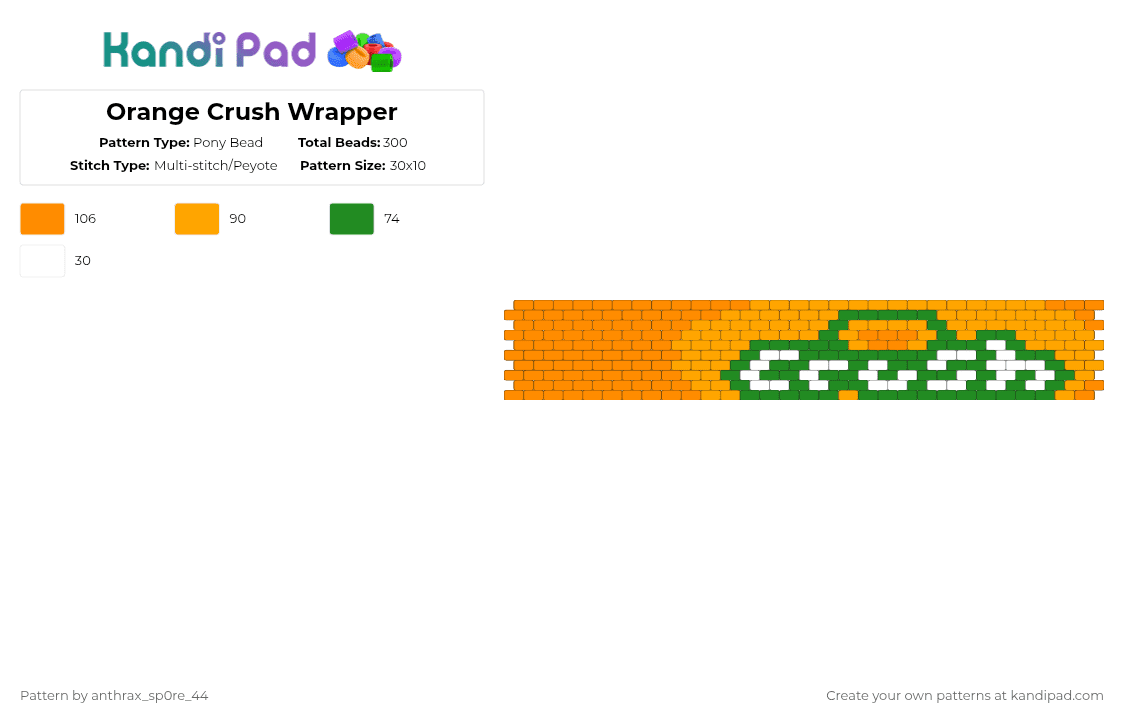 Orange Crush Wrapper - Pony Bead Pattern by anthrax_sp0re_44 on Kandi Pad - crush,pop,cuff,logo,orange crush,drink,food,green,orange,soda,pelote
