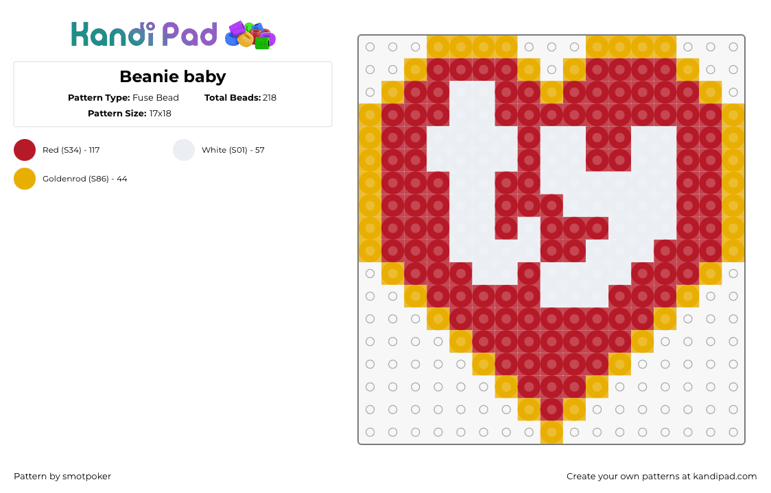 Beanie baby - Fuse Bead Pattern by smotpoker on Kandi Pad - ty,tag,beanie baby,heart,nostalgia,red,white