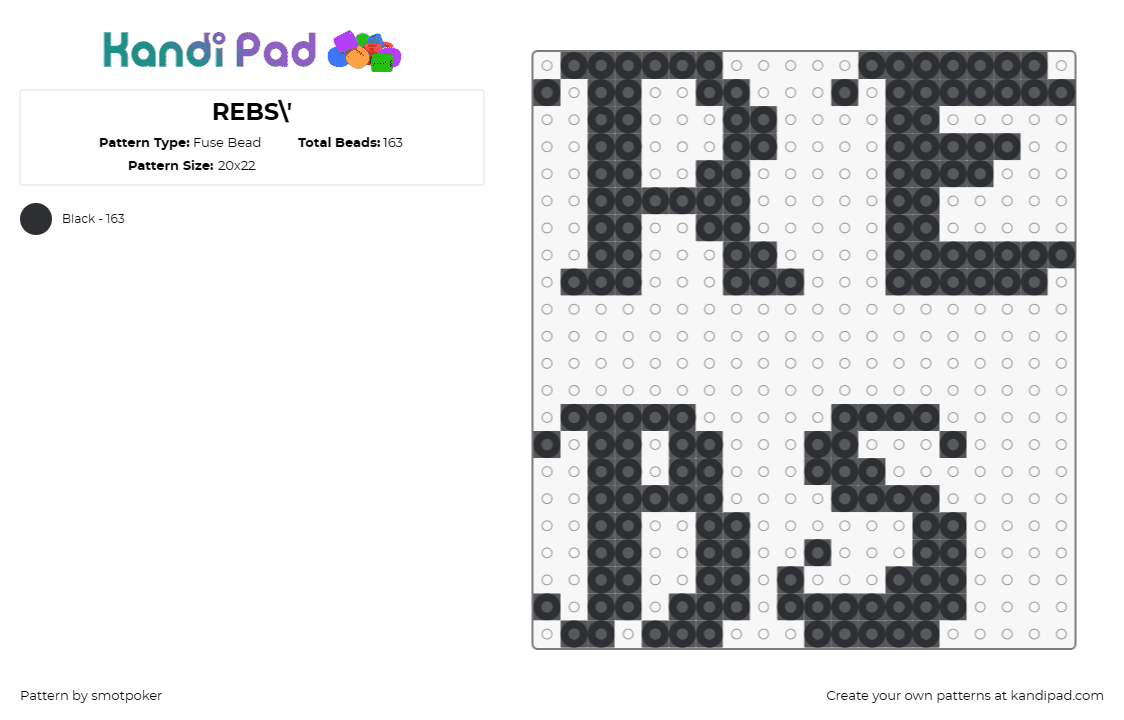 REBS\' - Fuse Bead Pattern by smotpoker on Kandi Pad - text,impactful,bold,monochrome,palette,straightforward,message,personal,signific