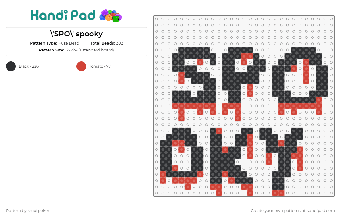 \'SPO\' spooky - Fuse Bead Pattern by smotpoker on Kandi Pad - spooky,blood,drip,halloween,chilling,haunting,fun,scary,themed,eerie,black,red