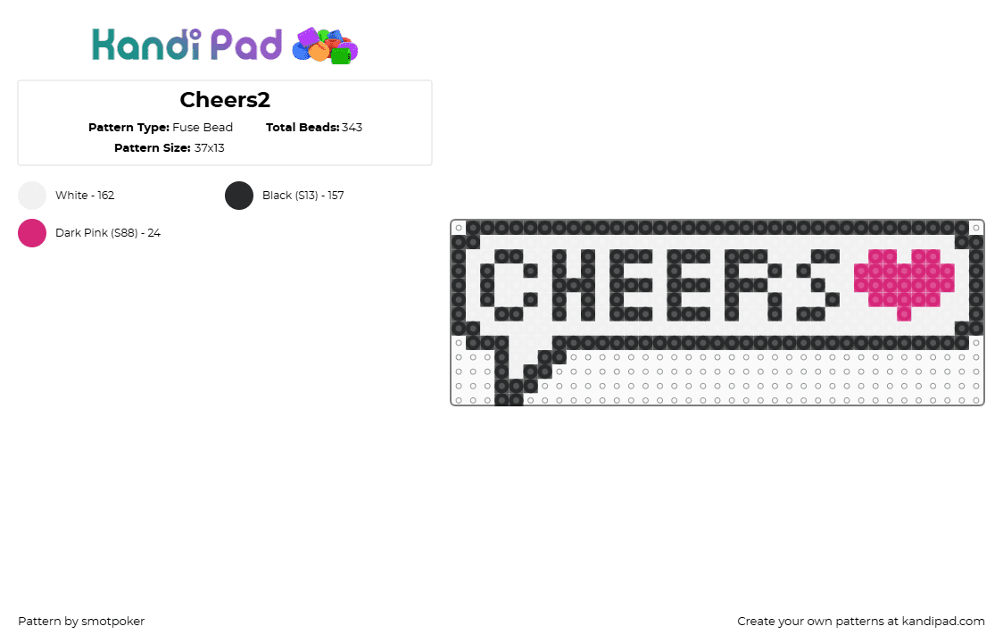 Cheers2 - Fuse Bead Pattern by smotpoker on Kandi Pad - cheers,speech bubble,text,heart,white