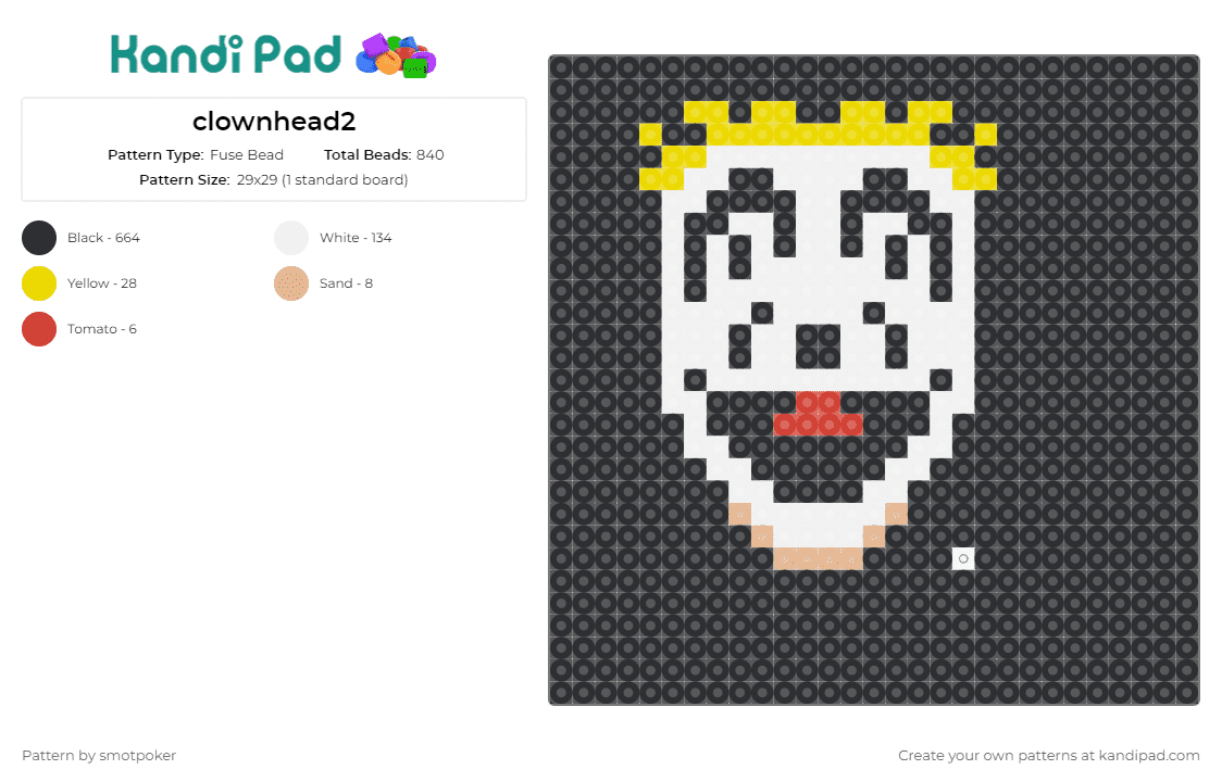 clownhead2 - Fuse Bead Pattern by smotpoker on Kandi Pad - insane clown posse,juggalo,icp,music,hip-hop,fan,emblem,face,performance,black,white