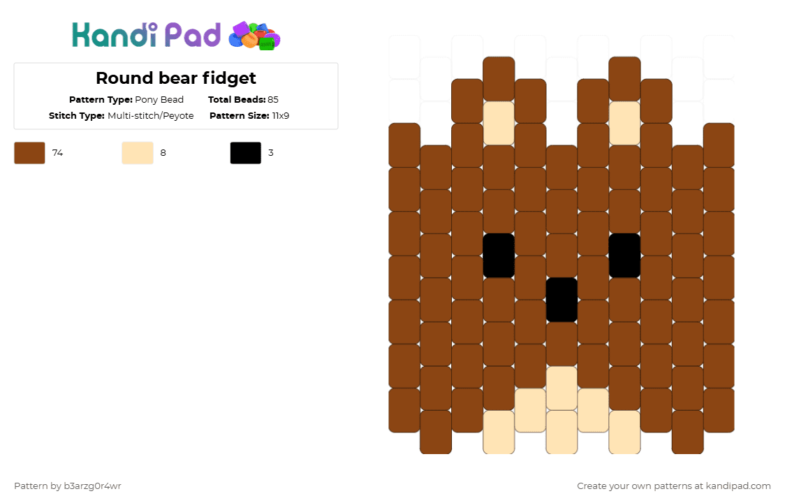 Round bear fidget - Pony Bead Pattern by b3arzg0r4wr on Kandi Pad - red