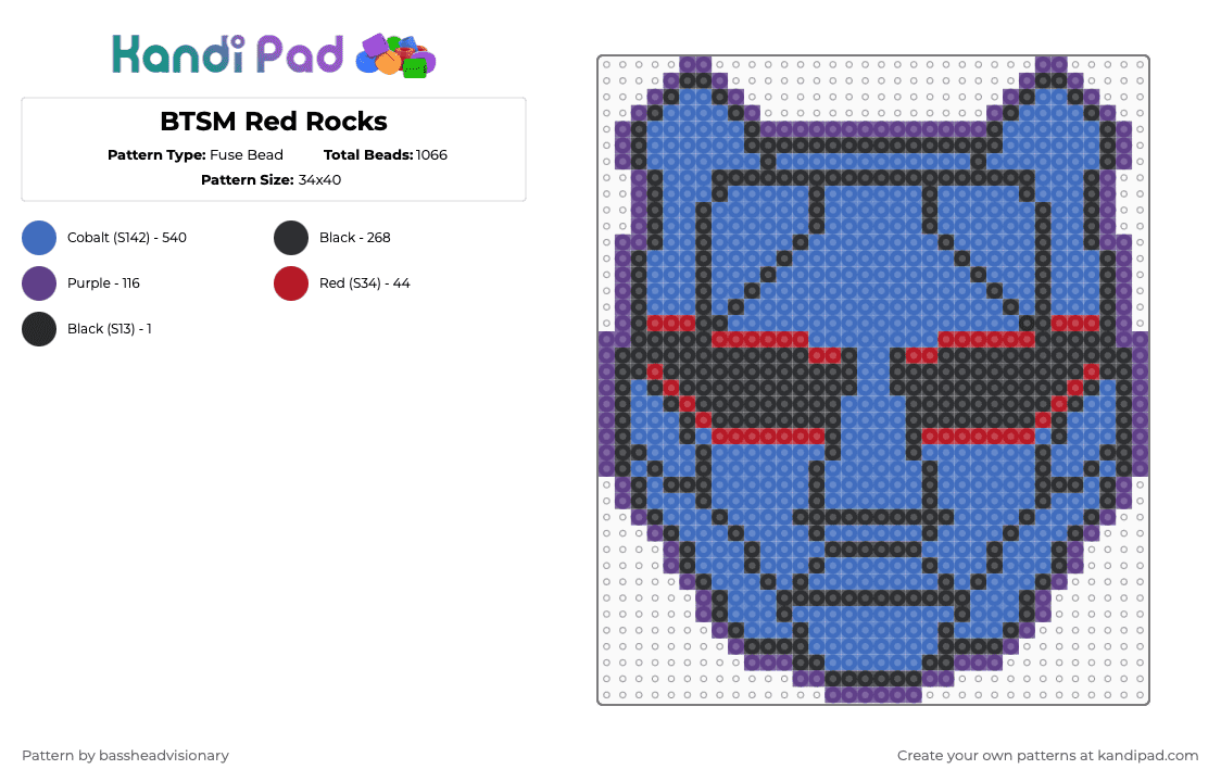 BTSM Red Rocks - Fuse Bead Pattern by bassheadvisionary on Kandi Pad - blue
