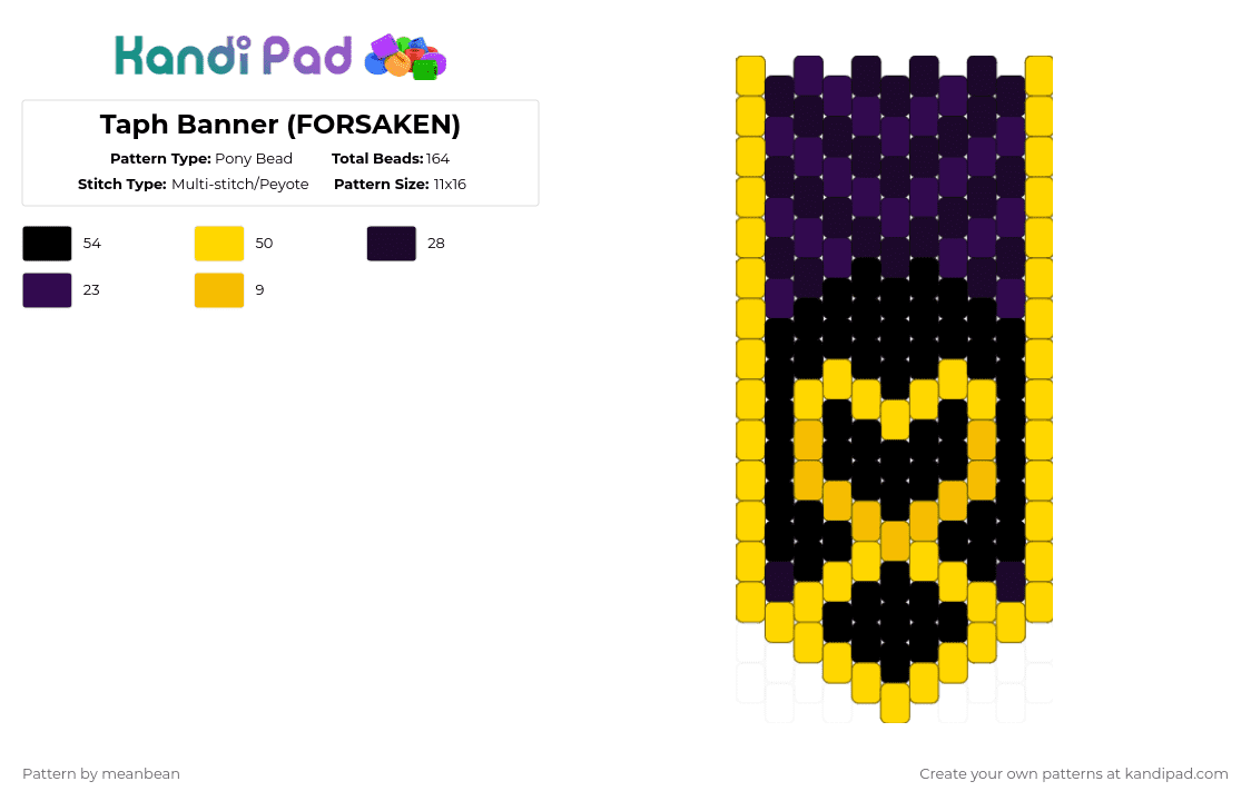 Taph Banner (FORSAKEN) - Pony Bead Pattern by meanbean on Kandi Pad - yellow,purple,forsaken,taph,banner,kandi,pony beads,pony bead,roblox,forsaken roblox