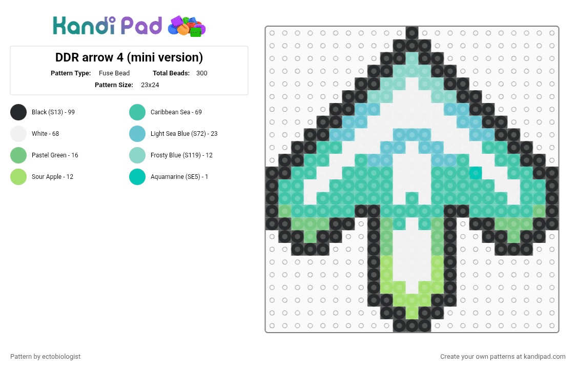 DDR arrow 4 (mini version) - Fuse Bead Pattern by ectobiologist on Kandi Pad - teal,ddr,dance dance revolution,rythm,retro,y2k,arrow