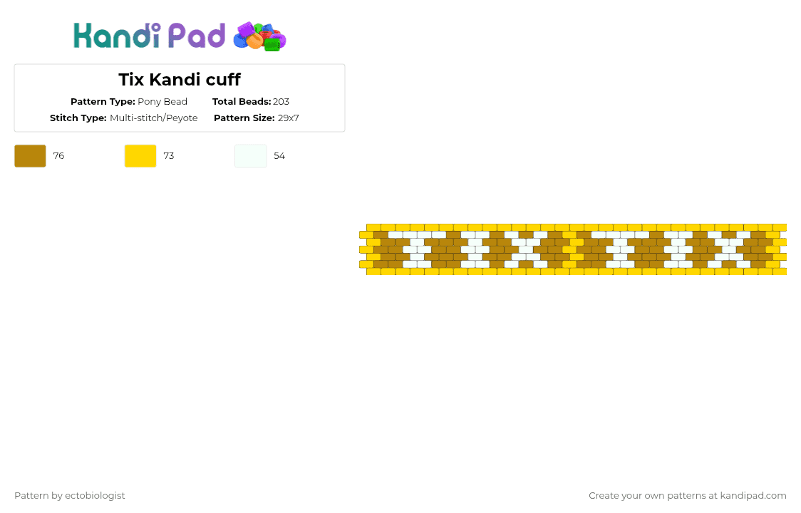 Tix Kandi cuff - Pony Bead Pattern by ectobiologist on Kandi Pad - yellow,gold,roblox,tix,retro,webcore