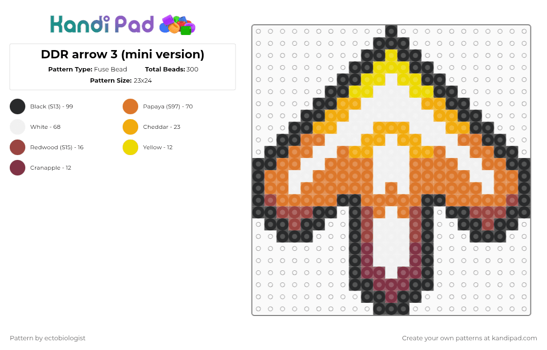 DDR arrow 3 (mini version) - Fuse Bead Pattern by ectobiologist on Kandi Pad - orange,ddr,dance dance revolution,rythm,retro,y2k,arrow