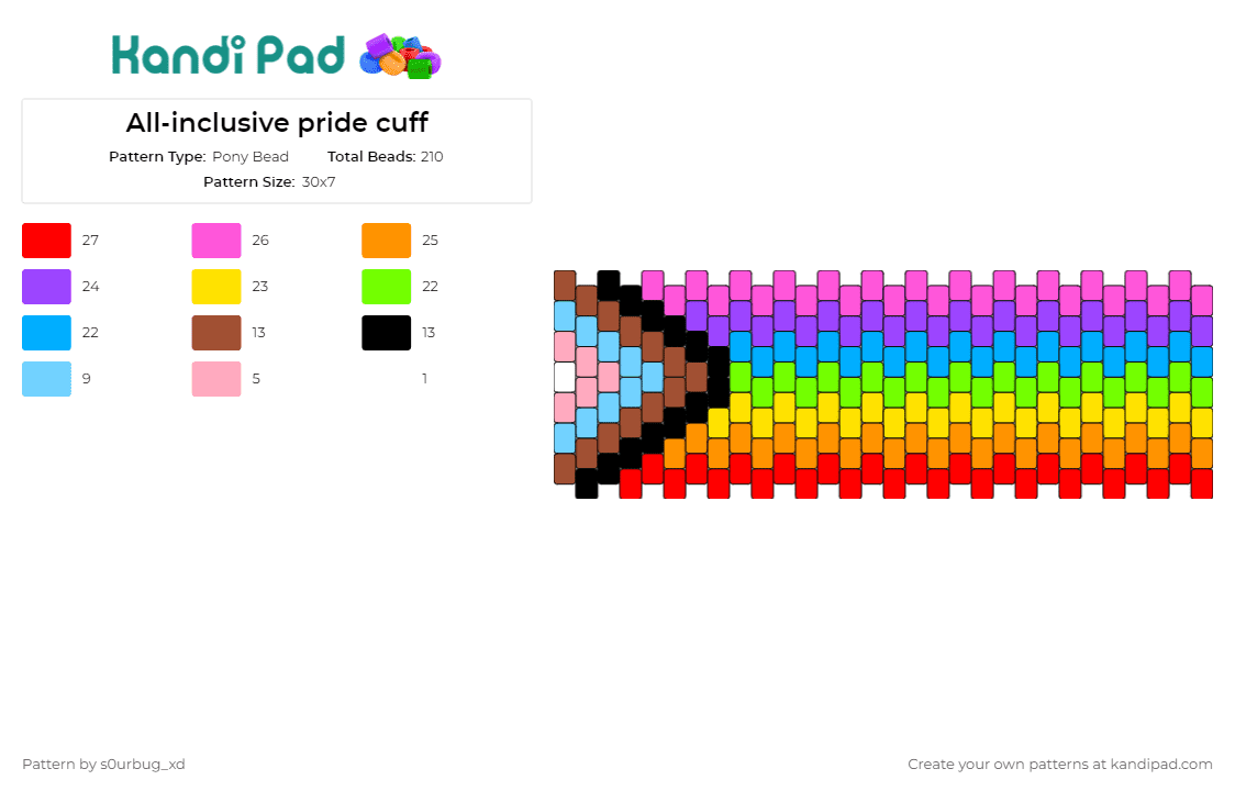 All-inclusive pride cuff - Pony Bead Pattern by s0urbug_xd on Kandi Pad - inclusive,pride,cuff,unity,diversity,solidarity,spectrum,community,love
