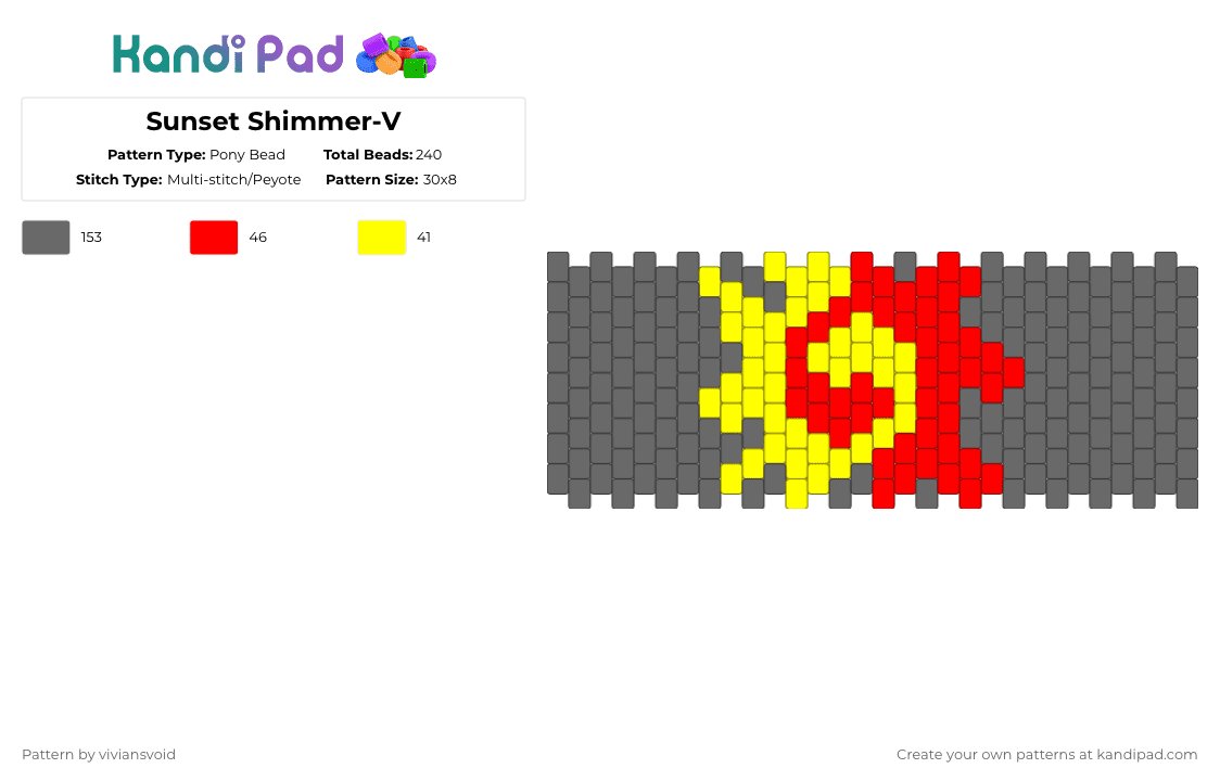 Sunset Shimmer-V - Pony Bead Pattern by viviansvoid on Kandi Pad - gray,mlp