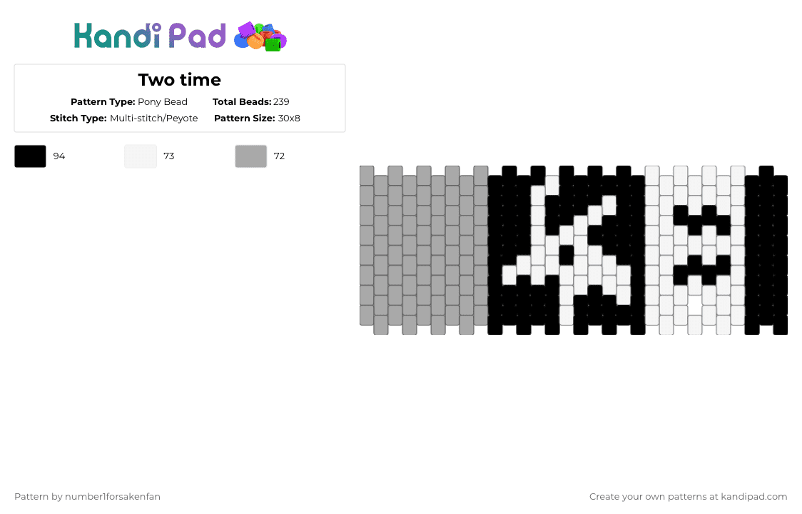 Two time - Pony Bead Pattern by number1forsakenfan on Kandi Pad - beige,white