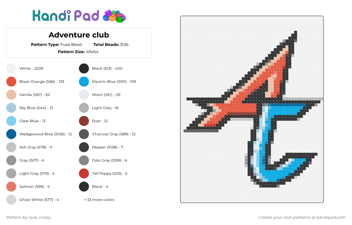 Adventure club - Fuse Bead Pattern by rave_crispy on Kandi Pad - white,beige,red,light blue,colorful