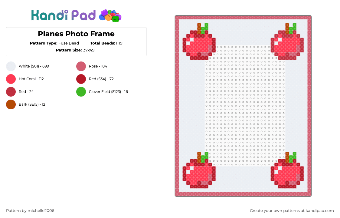 Planes Photo Frame - Fuse Bead Pattern by michelle2006 on Kandi Pad - white,red