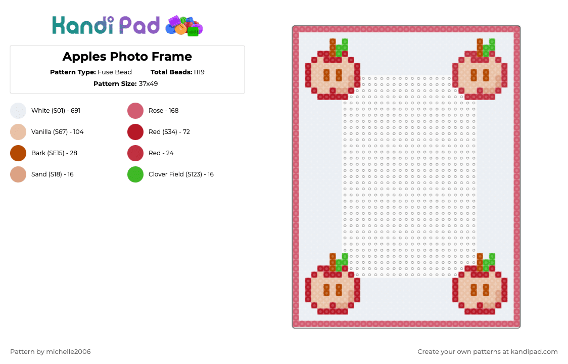 Apples Photo Frame - Fuse Bead Pattern by michelle2006 on Kandi Pad - white,red