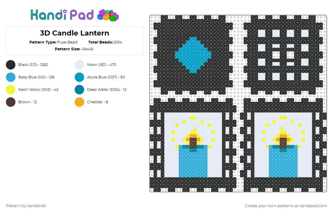 3D Candle Lantern Fuse Bead Pattern - Kandi Pad | Kandi Patterns, Fuse ...