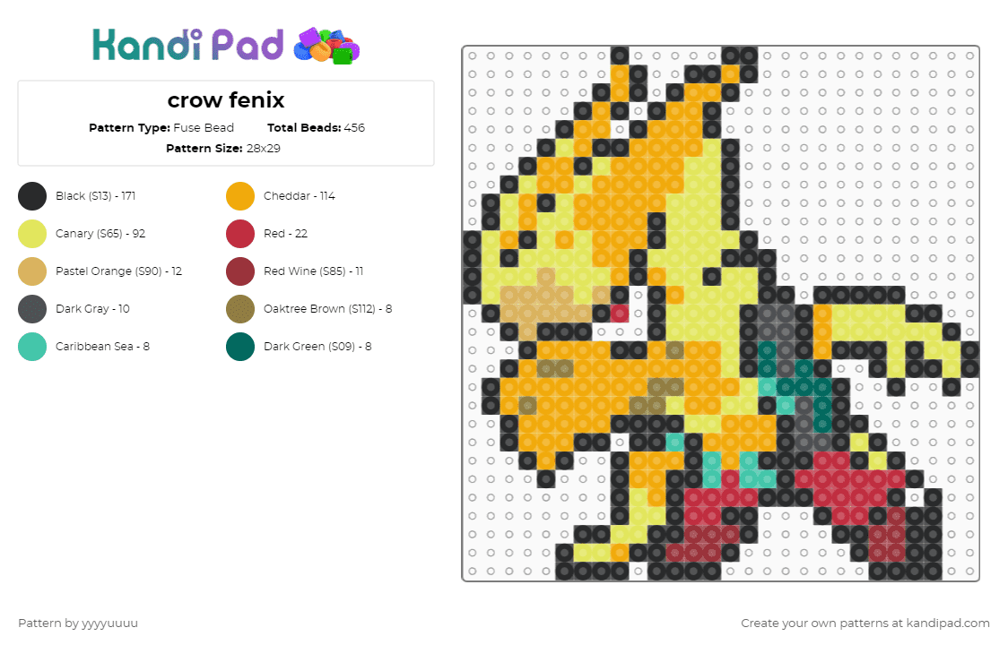crow fenix - Fuse Bead Pattern by yyyyuuuu on Kandi Pad - crow fenix,brawlstars,character,bird,crow,yellow,orange