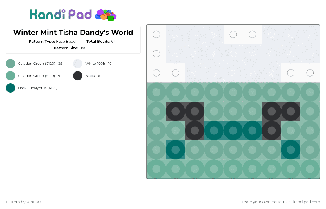 Winter Mint Tisha Dandy\'s World - Fuse Bead Pattern by zanu00 on Kandi Pad - teal, white