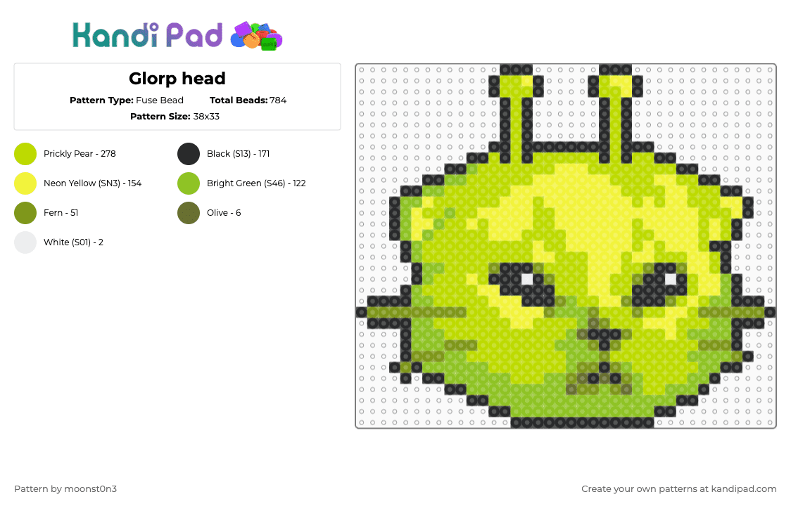 Glorp head - Fuse Bead Pattern by moonst0n3 on Kandi Pad - green