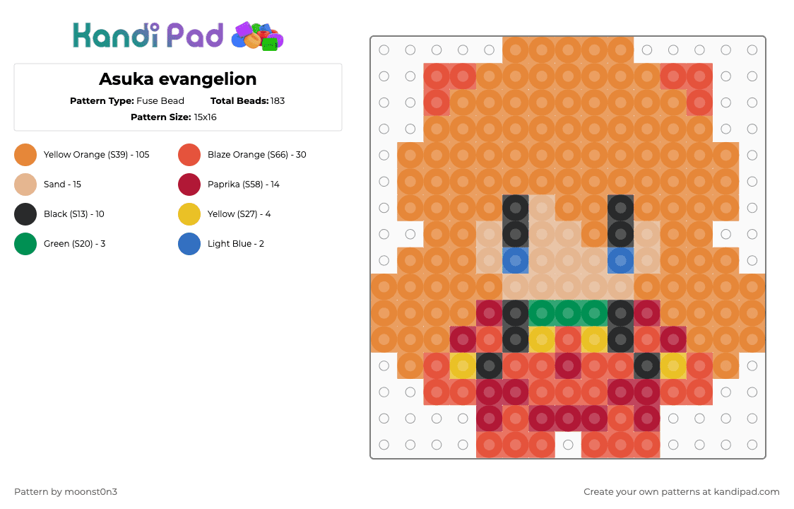 Asuka evangelion - Fuse Bead Pattern by moonst0n3 on Kandi Pad - orange,red