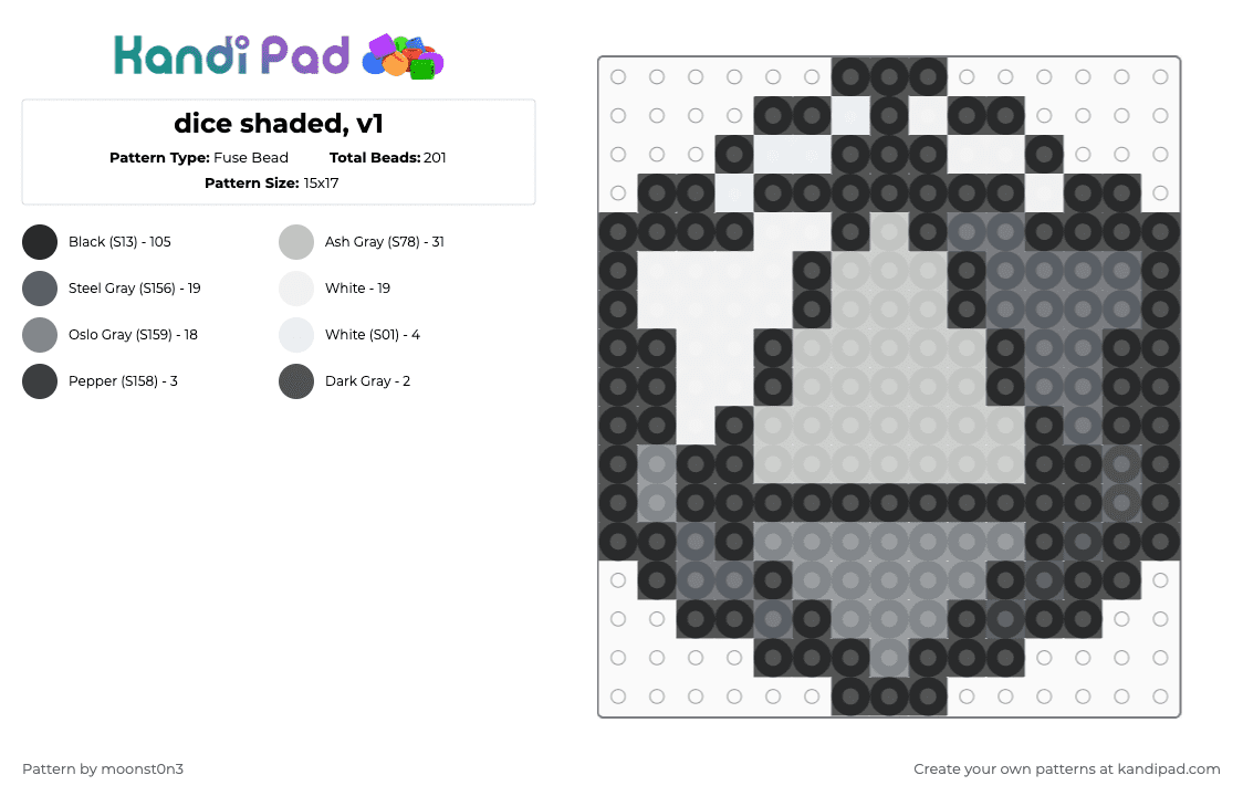 dice shaded, v1 - Fuse Bead Pattern by moonst0n3 on Kandi Pad - beige,gray