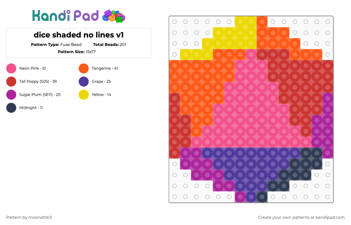 dice shaded no lines v1 - Fuse Bead Pattern by moonst0n3 on Kandi Pad - pink,orange,red
