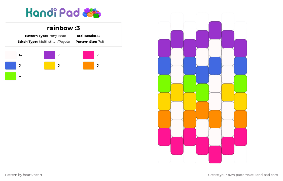 rainbow :3 - Pony Bead Pattern by heart2heart on Kandi Pad - purple,pink