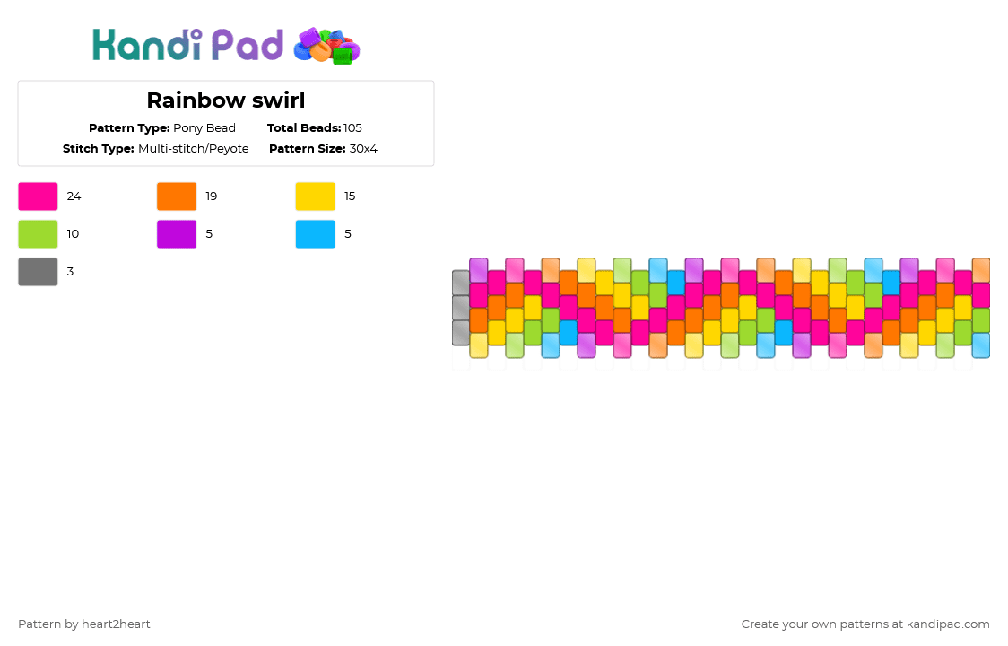 Rainbow swirl - Pony Bead Pattern by heart2heart on Kandi Pad - orange,yellow,pink
