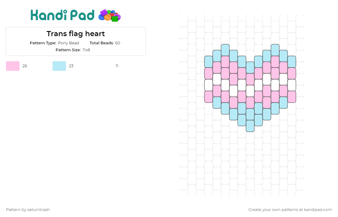 Trans flag heart - Pony Bead Pattern by saturntrash on Kandi Pad - trans,pride,heart,support,inclusivity,love,symbol,equality,pink,light blue