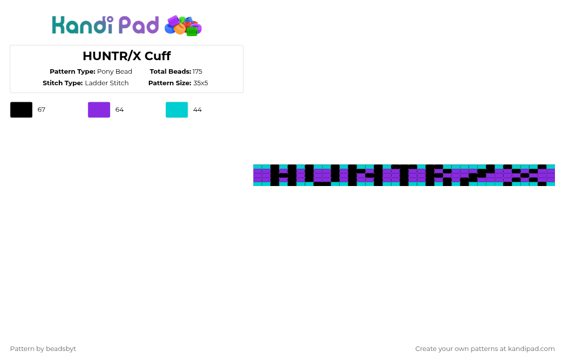 HUNTR/X Cuff - Pony Bead Pattern by beadsbyt on Kandi Pad - light blue,purple,kpop,demon,hunters,huntrix,kandi,cuff,pattern,music