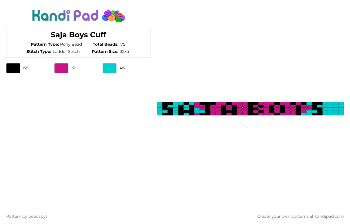 Saja Boys Cuff - Pony Bead Pattern by beadsbyt on Kandi Pad - light blue,pink,kpop,demon,hunters,kandi,music,kpop demon hunters,cuff