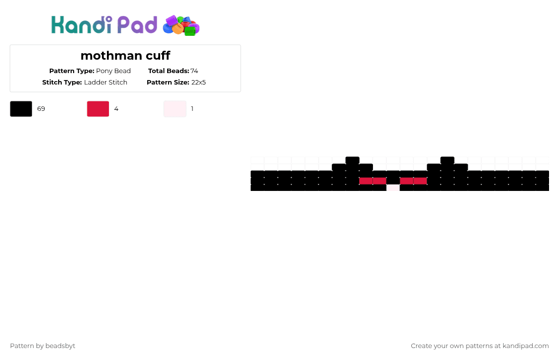 mothman cuff - Pony Bead Pattern by beadsbyt on Kandi Pad - black,red,mothman,cuff,ladder,kandi,cryptid