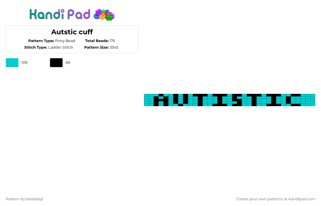 Autstic cuff - Pony Bead Pattern by beadsbyt on Kandi Pad - light blue,black,autism,cuff,kandi,mental illness