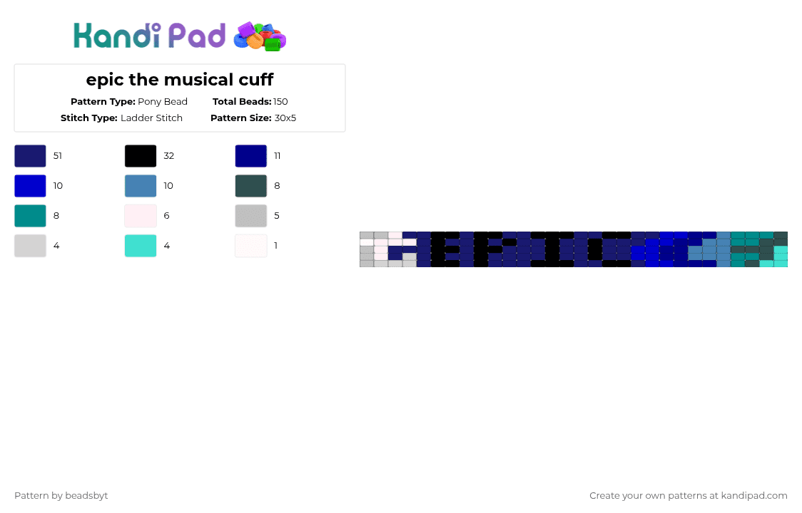 epic the musical cuff - Pony Bead Pattern by beadsbyt on Kandi Pad - purple,music,ladder cuff,epic,ocean