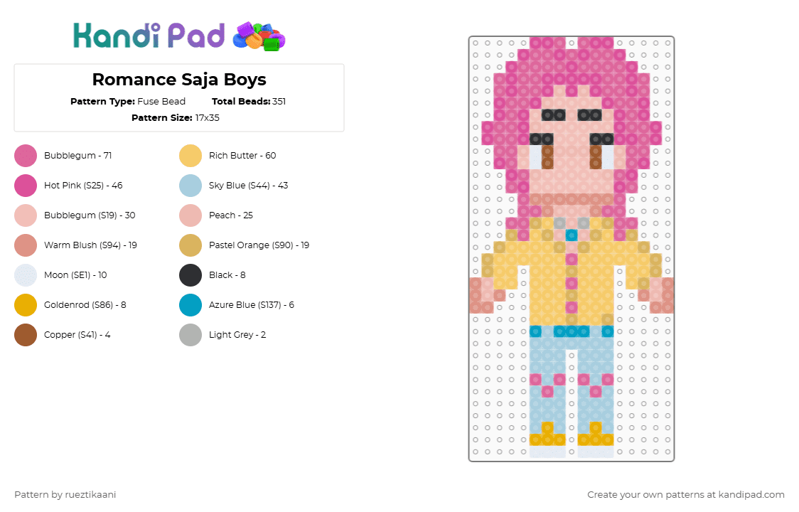 Romance Saja Boys - Fuse Bead Pattern by rueztikaani on Kandi Pad - beige,pink,yellow