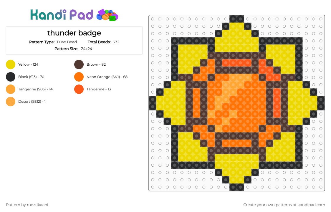 thunder badge - Fuse Bead Pattern by rueztikaani on Kandi Pad - yellow