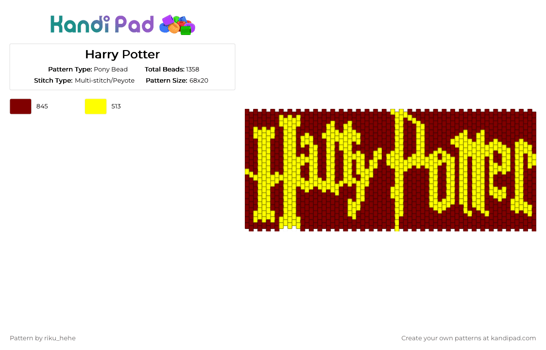 Harry Potter - Pony Bead Pattern by riku_hehe on Kandi Pad - brown,yellow
