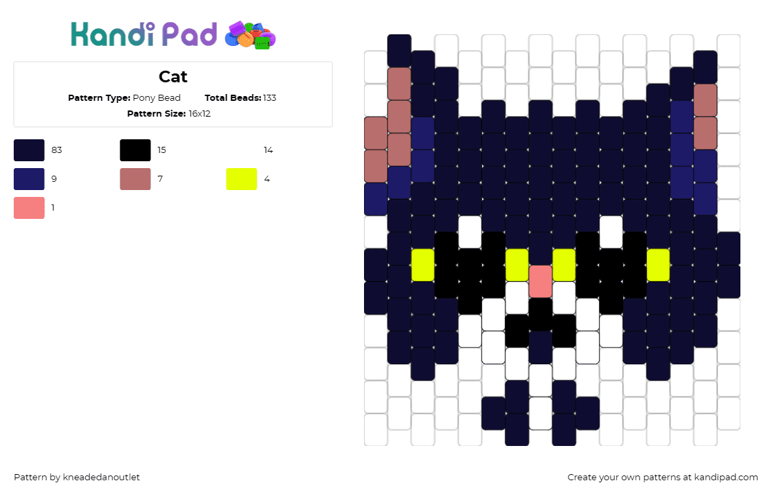 Cat - Pony Bead Pattern by kneadedanoutlet on Kandi Pad - cat,kitten,kitty,feline,playful,adorable,animal,pet,dark