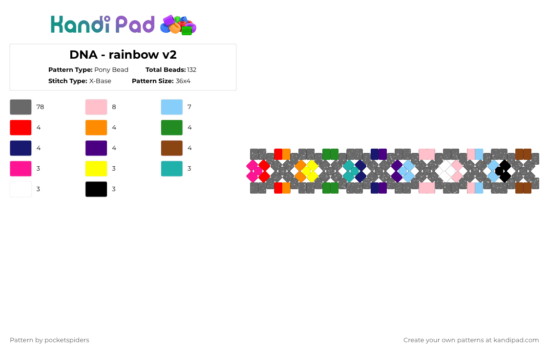 DNA - rainbow v2 - Pony Bead Pattern by pocketspiders on Kandi Pad - gray