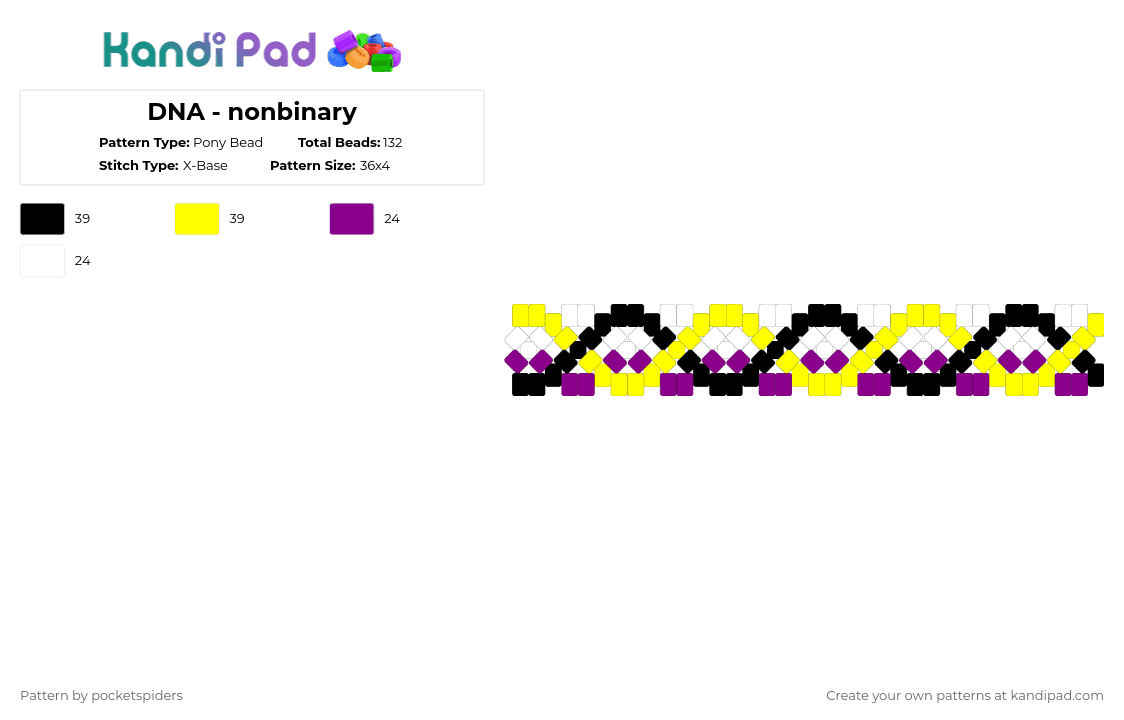 DNA - nonbinary - Pony Bead Pattern by pocketspiders on Kandi Pad - yellow,pink